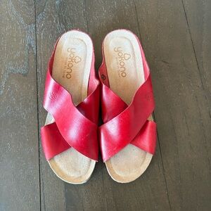 Yokono Red Leather Cork Wedges Crisscross Sandals Size 9
